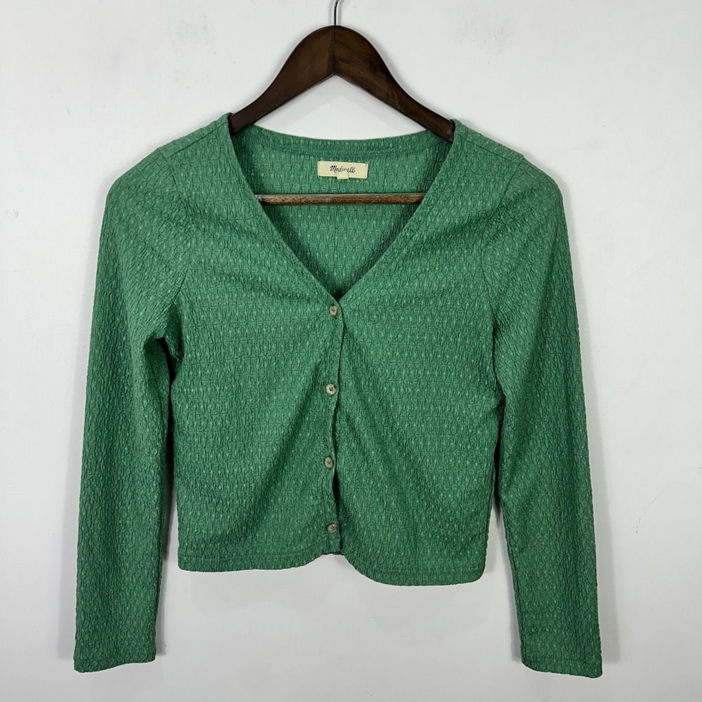 Madewell Green Cropped Cardigan Womens XXS Textured Cottagae Clean Girl Earthy